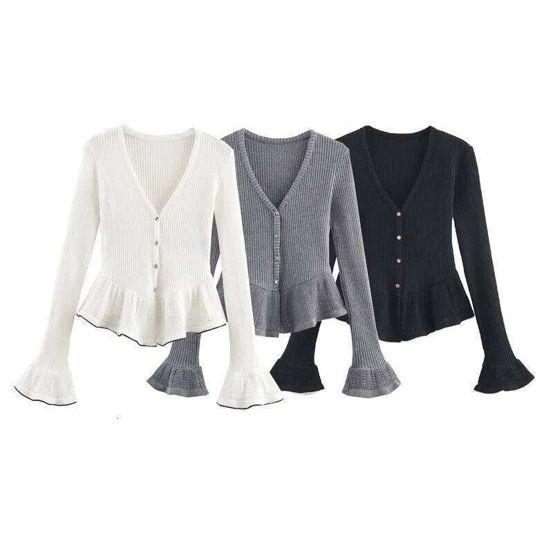 Women's Jacket Autumn New Solid Color Long Sleeve Layered V-Neck Slim Knit Cardigan Socialite Style Elegant And Grace