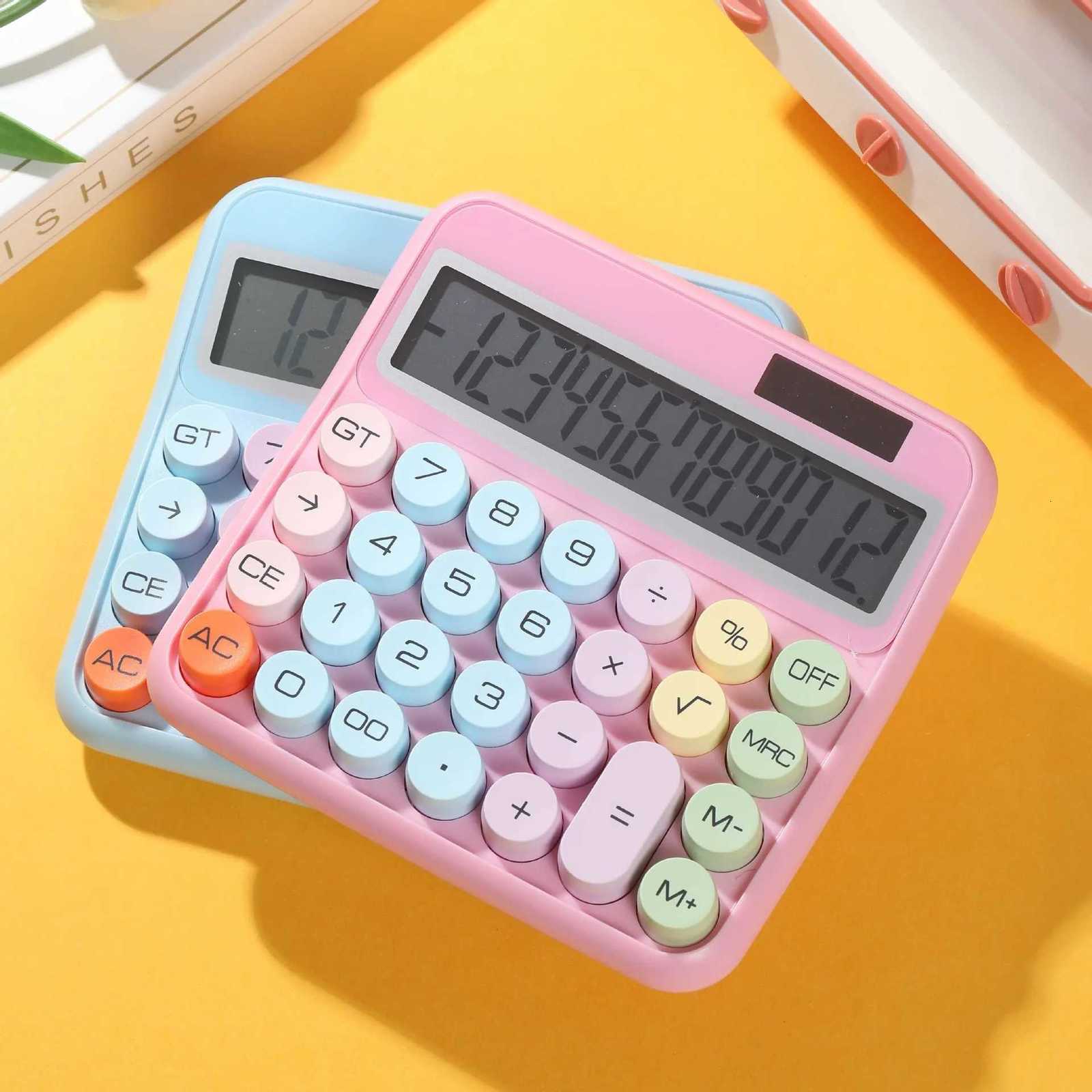 Mechanical Solar Calcator 12 Digit Large LCD Display Big Round Button Cute Candy Colored Dual Power Supply Calcator H251208-image-1087661852