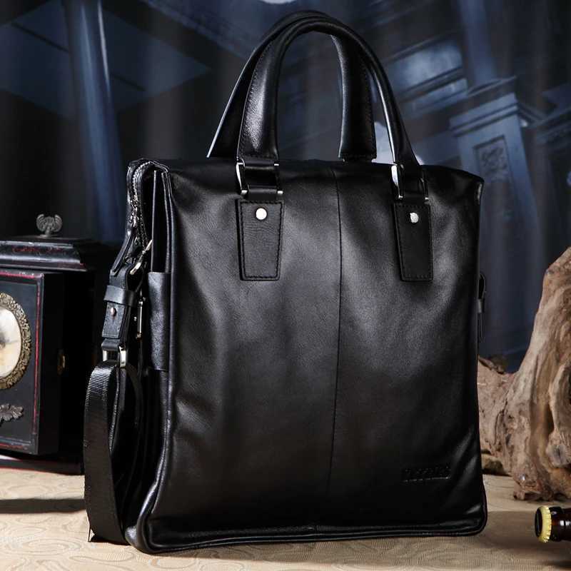 YETTIES Mens Genuine Leather Vertical Briefcase 14 Inch Laptop Shoulder Bag Spacious Business Organizer for Work Commute Z251208