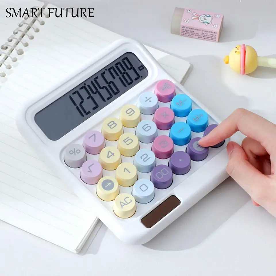 Large LCD Display Mechanical Calcator Big Round Button Candy Colored 12 Digit Calcator High Beauty High Sensitivity Button H251208-image-1087661661