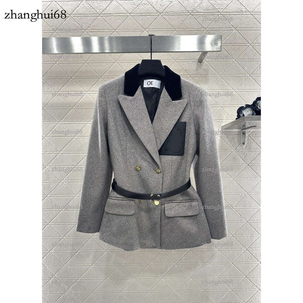 Designer Women's Blazer High-Quality Fabric Suitable for Formal Occasions with Leather Belt Double-Breasted Design Basic Fit Autumn Women'