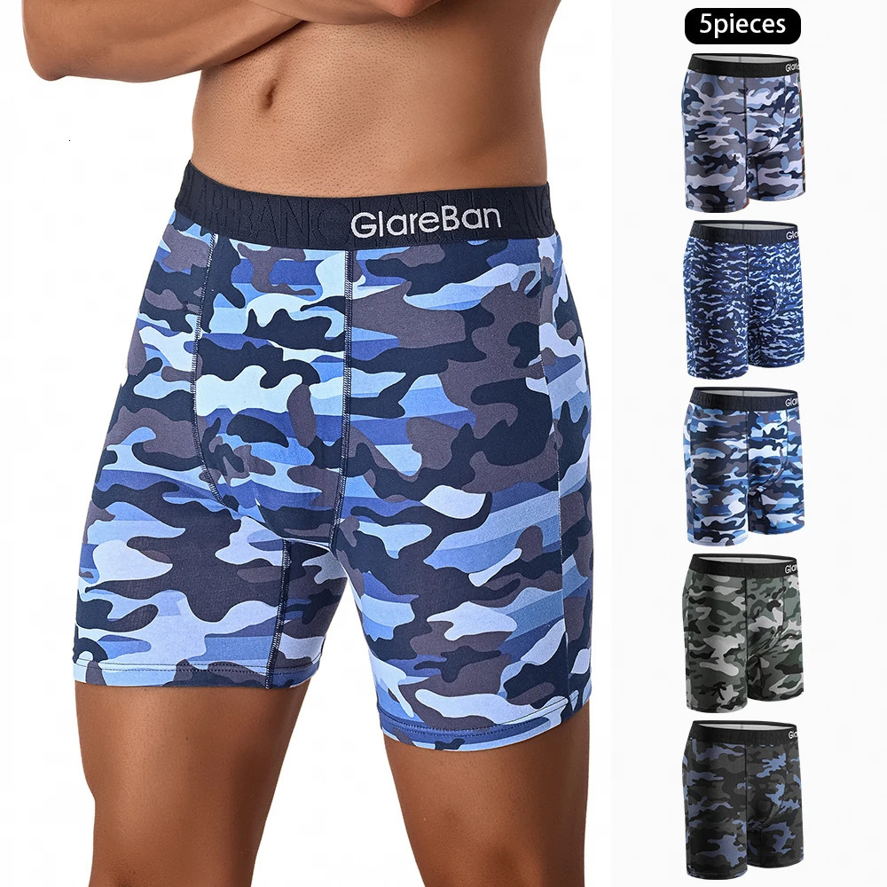 5pcs Set Mid-Long Camo Cotton Boxer Shorts for Men Underwear Male Underpants Briefs Boxershorts Slips Panties Breathable251205