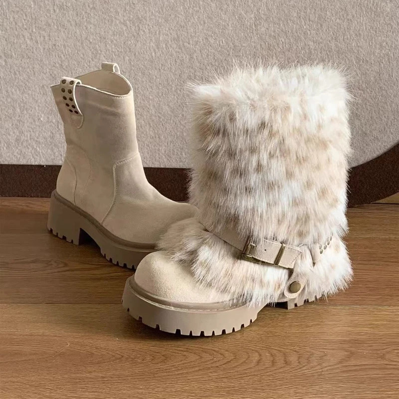 Stivali da neve da donna in pelliccia Scarpe con plateau alla moda Scarpe sportive casual calde Scarpe da ginnastica invernali Stivaletti da passegg