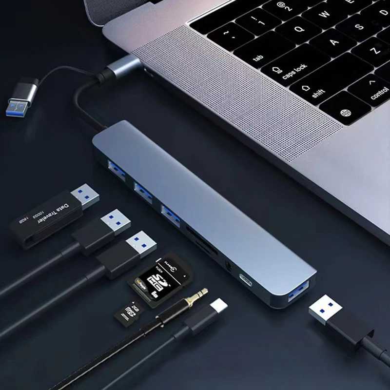 8 In 2 USB C Hub Type C HUB SD/TF Card Reader Docking Station with 35mm Au Jack Adapter For book Notebook Cputer Phone C251208-image-1087683579