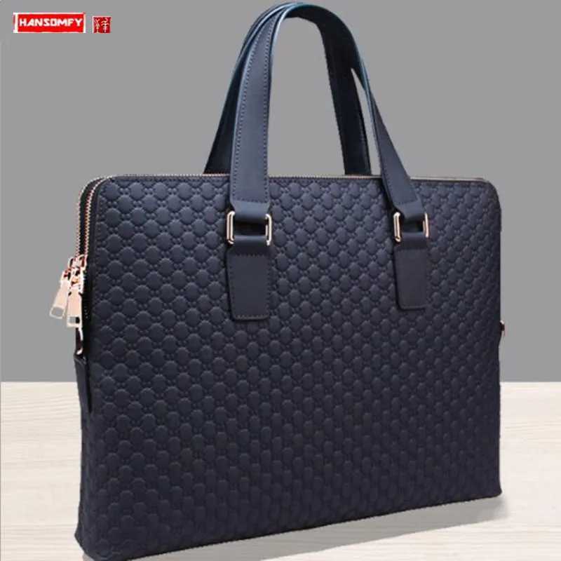 Genuine Leather Men Handbags Business Briefcase Portable 14 Laptop Bag Shoulder Diagonal Blue/Black Leather Messenger Bags 2024 Z251208
