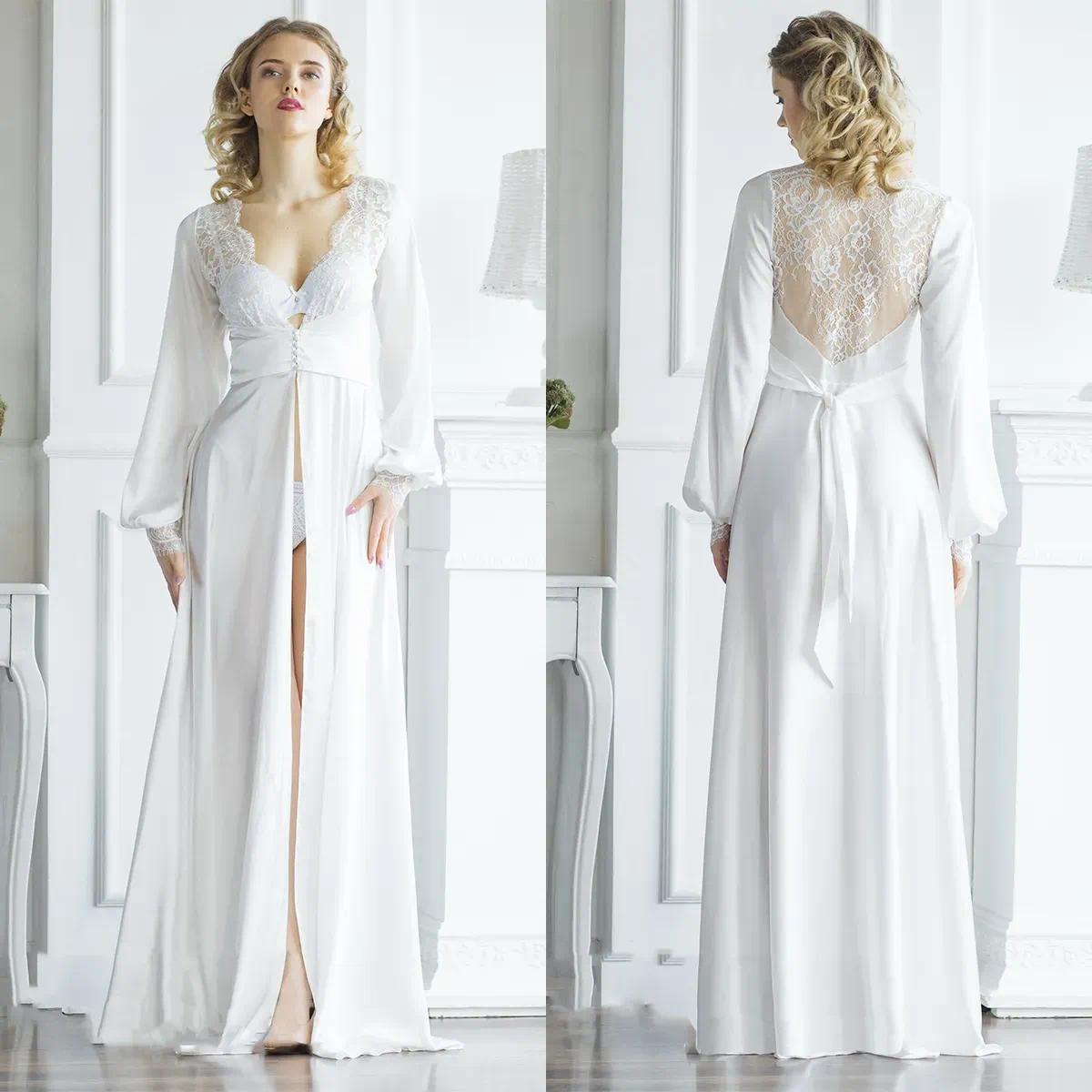 Elegant Womens Bridal Robes - V-Neck Long Sleeve Applique Nightgowns for Bridesmaids, Photography, Shower, Custom Made Pajamas