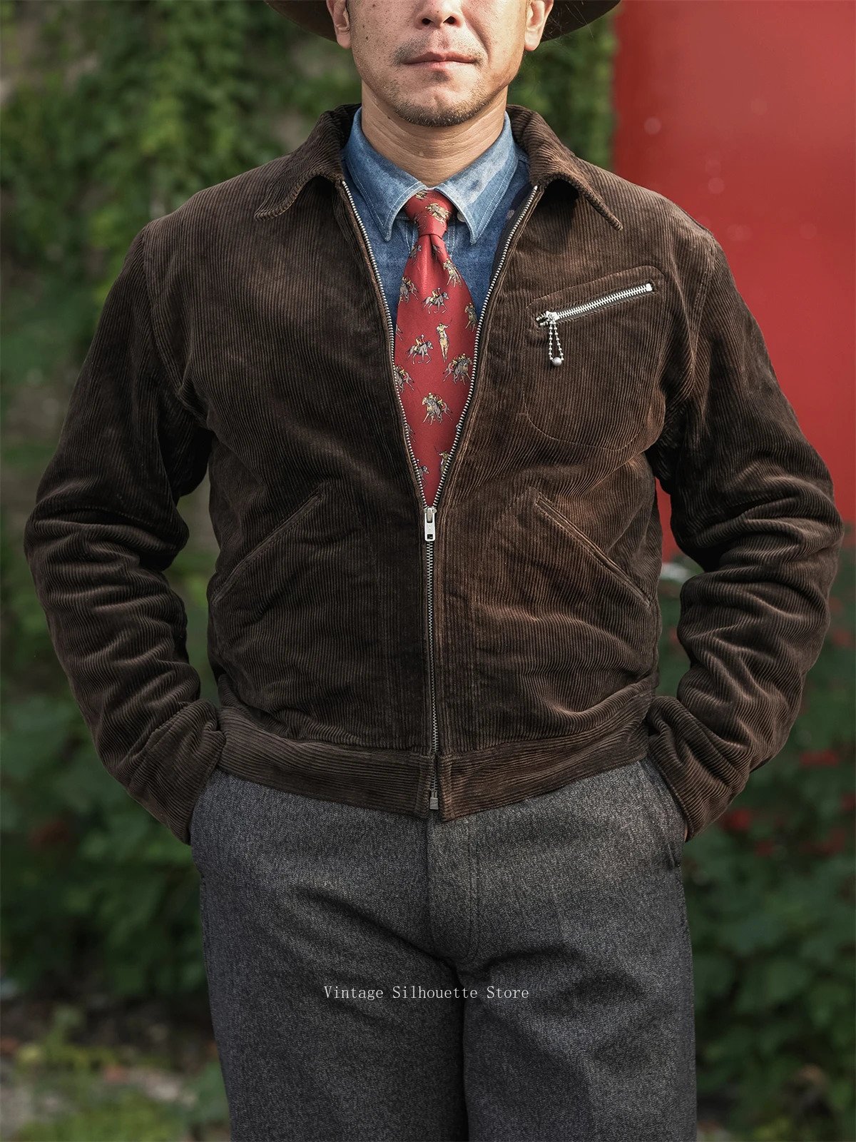 Rugged Bronson Corduroy Cossack Jacket Blanket Lined 1940s Vintage Mens Short-Length Zip Up Coat Cords 251205