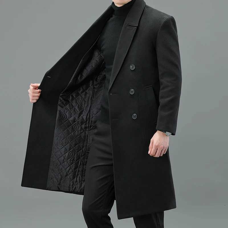 Mens Winter Long-Length Woolen Coats Outwear Business Casual Cotton Thicken Overcoat Loose Warm Windbreaker Jacket M251208