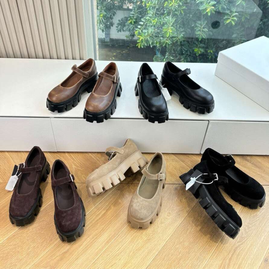Round-toed Suede strap Height Increasing Mary Jane Platform loafers ballet flat dress Top quality Luxury Monolith designer shoe woman fashion party