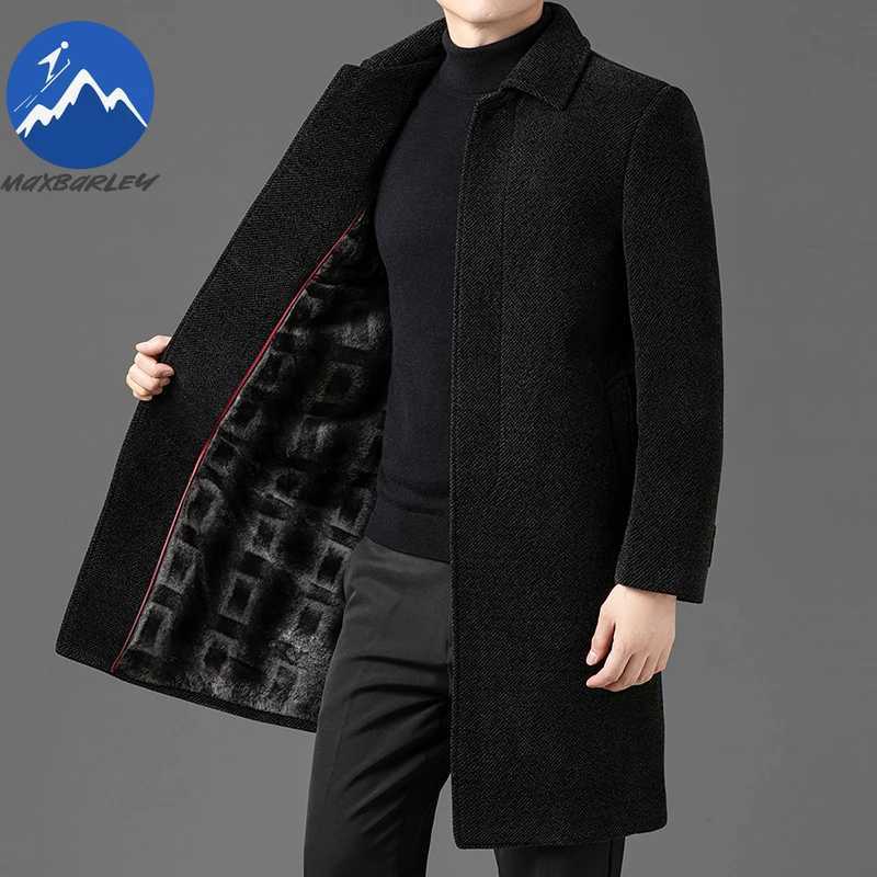 Maxbarley 2025 Winter Woolen Coat Men Long Fashion Brand Fleece-lined Thick Soft Woolen Trench England Style Snow Warm Overcoat M251208