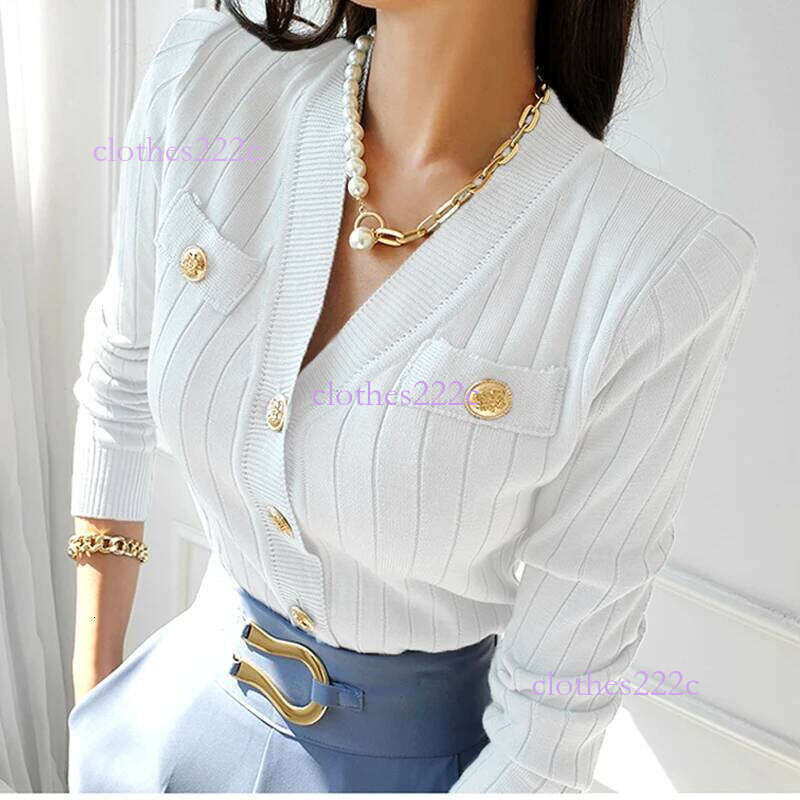 New Autumn Cardigans For Women V Neck Knitted Long Sleeve Top Korean Fashion Right Shoulder Elegant Women's Knitwears