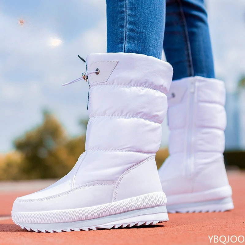 2025 Non Slip Waterproof Platform Snow Boot Casual Female White Shoes Winter Thick Womens Snow Boots Warm Plush Mid-calf Boots 251204