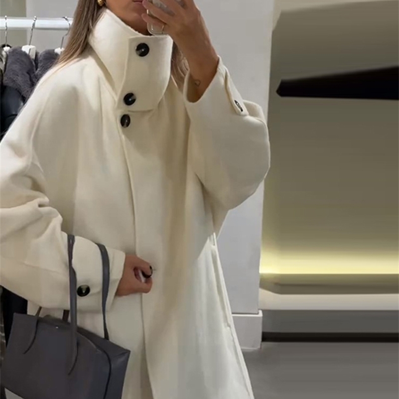 Elegant Womens Overcoat Stand Collar Single Breasted Full Sleeve Solid Female Long Coats 2025 Autumn Fashion Chic Lady Outwear251205