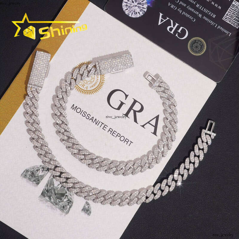 Hot Sale 8mm 2 Row VVS Iced Moissanite Cuban Chain Premium Jewelry Custom Men's 925 Silver Bracelet GRA Certified