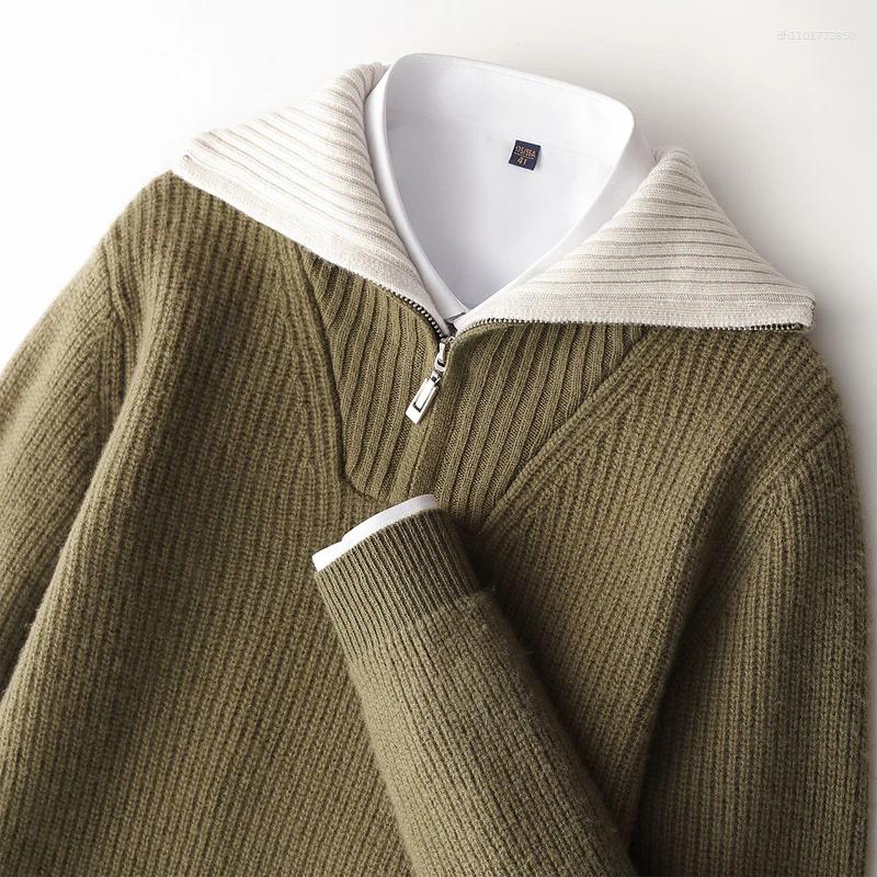 Men's Sweaters CHICUU Autumn Winter Thick Wool Sweater Zipper Turn Down Collar Pullover Warm Soft Smart Casual Style Cashmere Knit