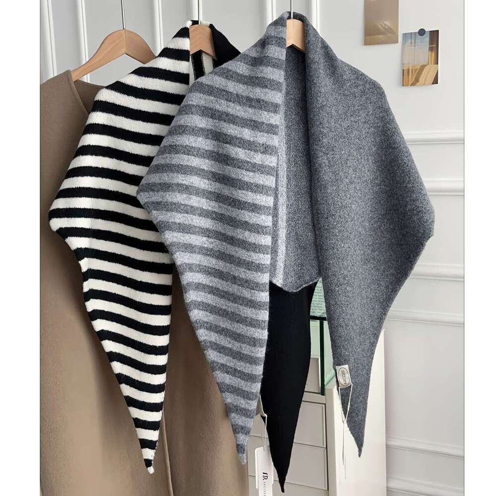 Women's Oversized Knit Shawl Soft Warm Winter Wrap With Black White Striped Solid Grey/Beige, Cozy Large Triangle & Formal Outfits, Versatile P