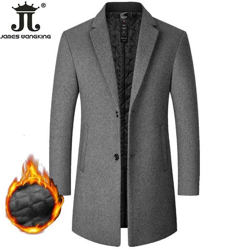 Male Woolen Coat Solid Color Slim Mid-Length Windbreaker Warm Wear-Resistant Mens Wool Coat Business Formal Wear Casual Jacket M251208