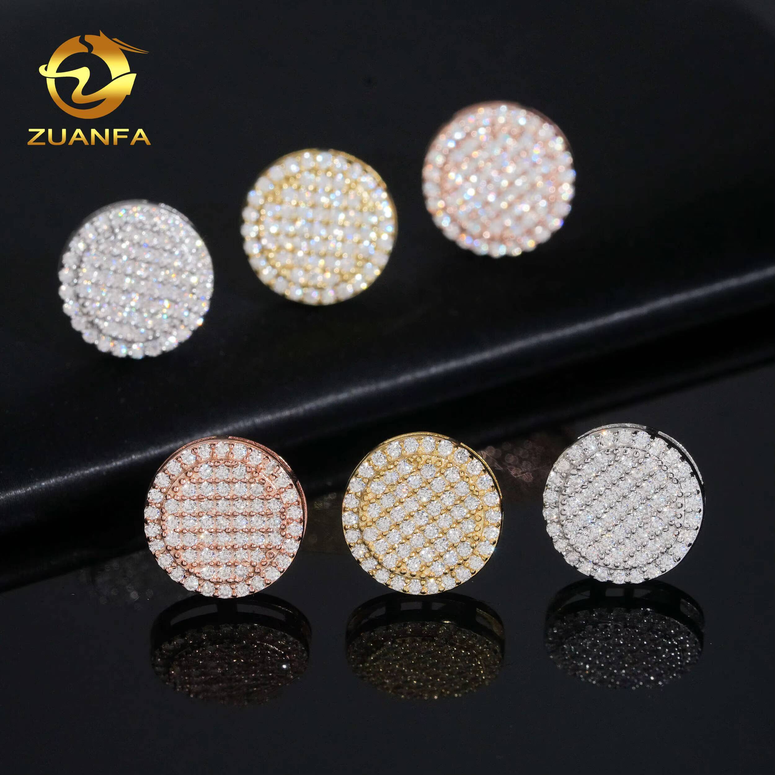 Large Stock 12mm Fashion Mens Round Ear Studs Iced Out Diamond Hip Hop Jewelry 925 Silver VVS Moissanite Stud Earrings