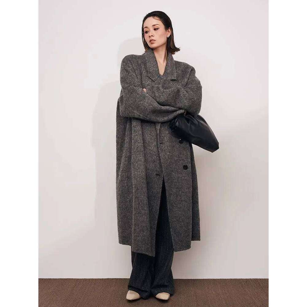 Korean Fashion Double Sided Wool Coat Women Elegant Long Loose Winter Jacket Luxury Luxury
