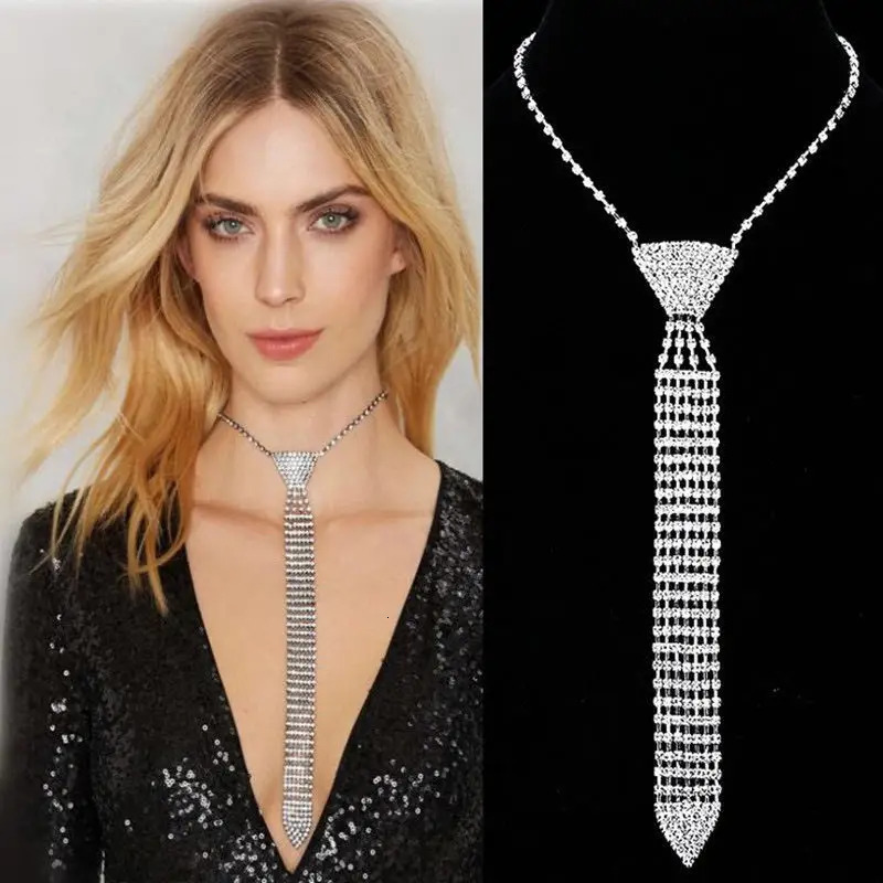 Fashionable and elegant necktie Necklace flash Rhinestone Long Necklace bead chain ladies wedding ball jewelry 251201