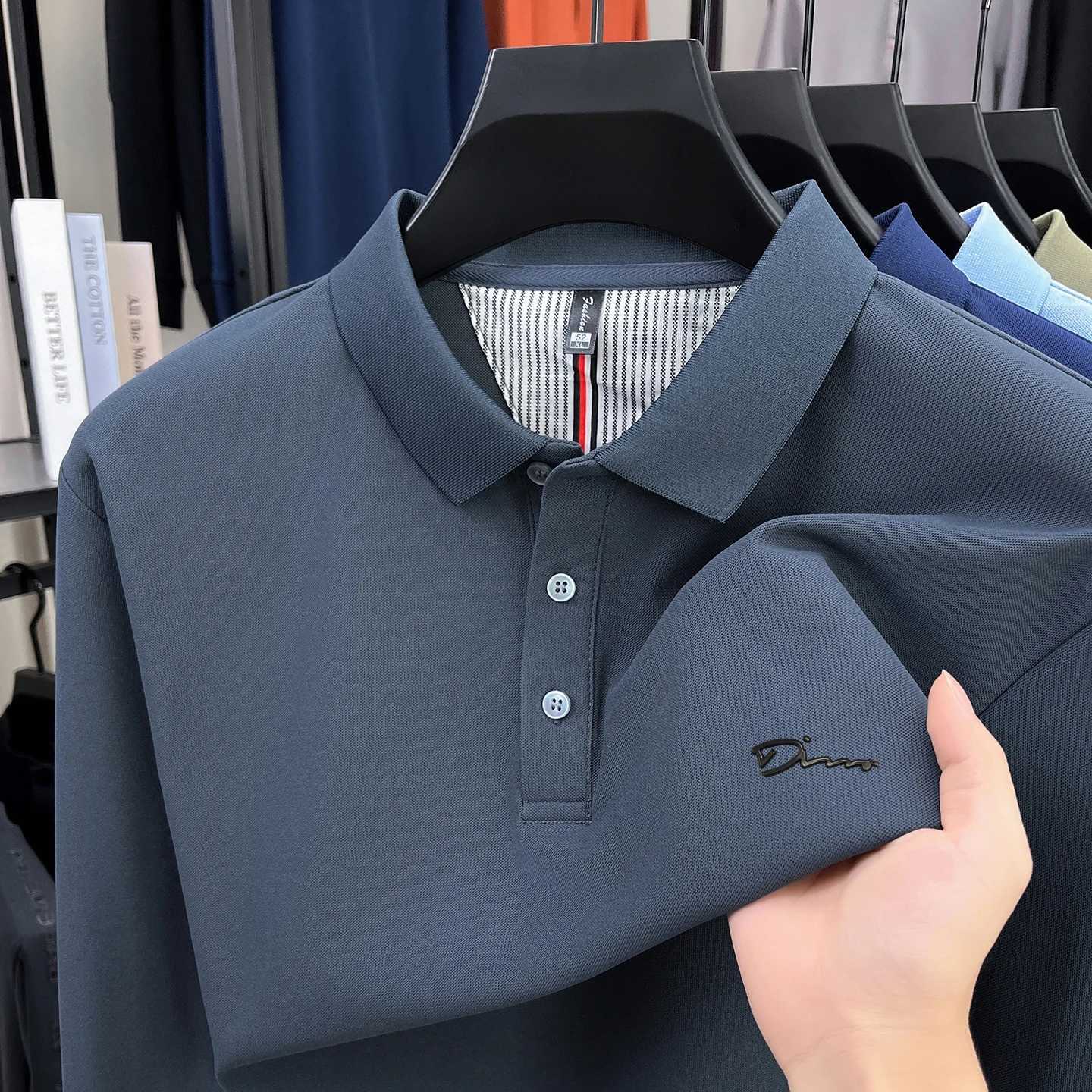 New Simple Brand Mens Polo Shirt Letter Print Long Sleeve Lapel T-shirt Spring Autumn Business Versatile Exquisite Mens Wear W251208