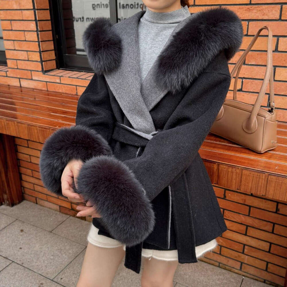 Autumn Winter Fox Fur Hooded Double Sided Cashmere For Women High End Slimming New Woolen Coat Luxury