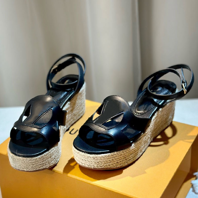 Isola Wedge Espadrille 1AGYKT Designer Flat Slippers Luxury Womens Leather Casual Shoes Ladie Fashionable Sandals Rubber Outsole Sizes 35 42