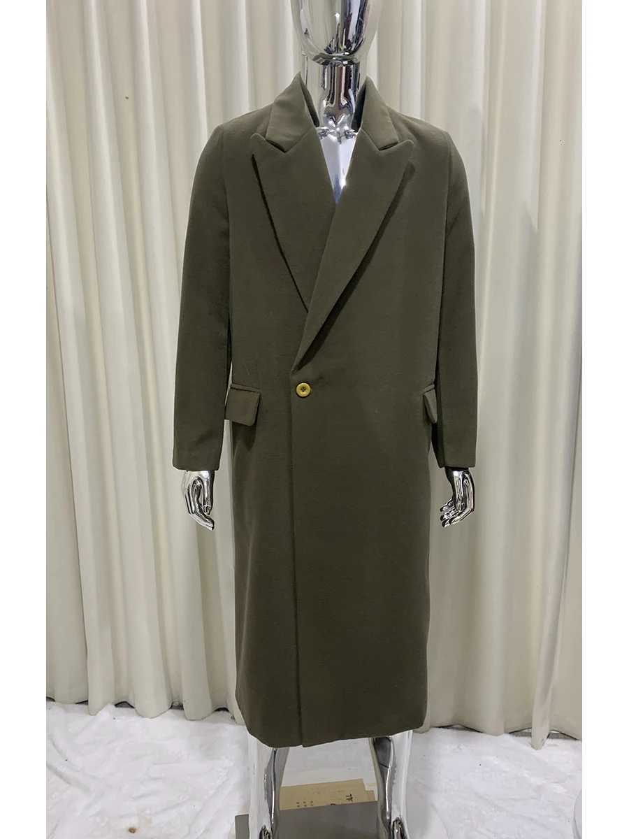 Autumn Winter Long Warm Soft Black Wool Blends Coat Men Single Button Loose Casual Elegant Chic Woolen Overcoat 2025 M251208