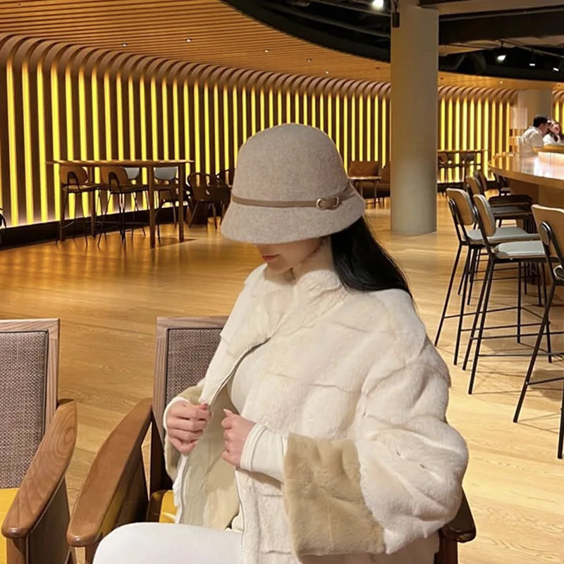 Bucket Hats Womans Wool Winter Hat with Belt Autumn Fishermans Hat Cashmere Woman Warm Panama Cap Gift Wholesale 251204