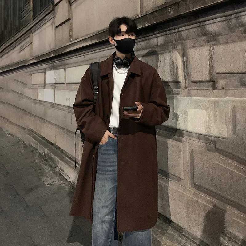 TFETTERS Brand Long Coat Man 2025 New Autumn Winter Turn Down Collar Solid Color Woollen Overcoat Mens Korean Fashion Streetwear M251208