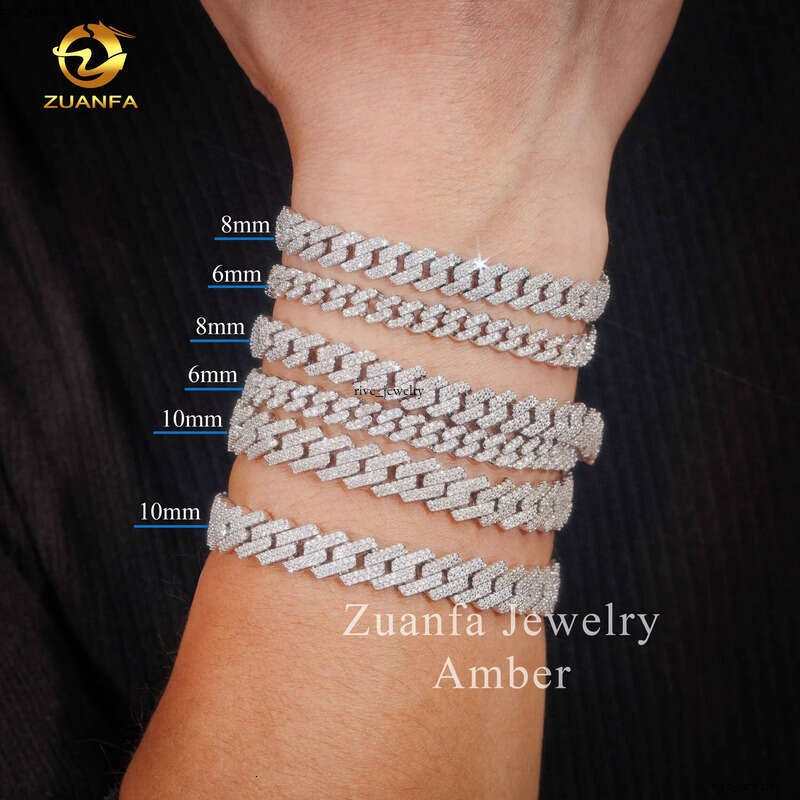 Hot Sale Premium Jewelry S925 Sterling Silver Rhodium Plated Moissanite Lab VVS Moissanite Men's Cuban Chain Bracelet