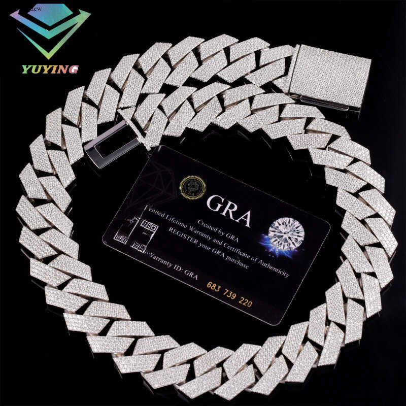 Luxurious 20mm 24mm Heavy Boutique Jewelry VVS Moissanite S925 Sterling Silver Hip Hop Necklace Cuban Chain