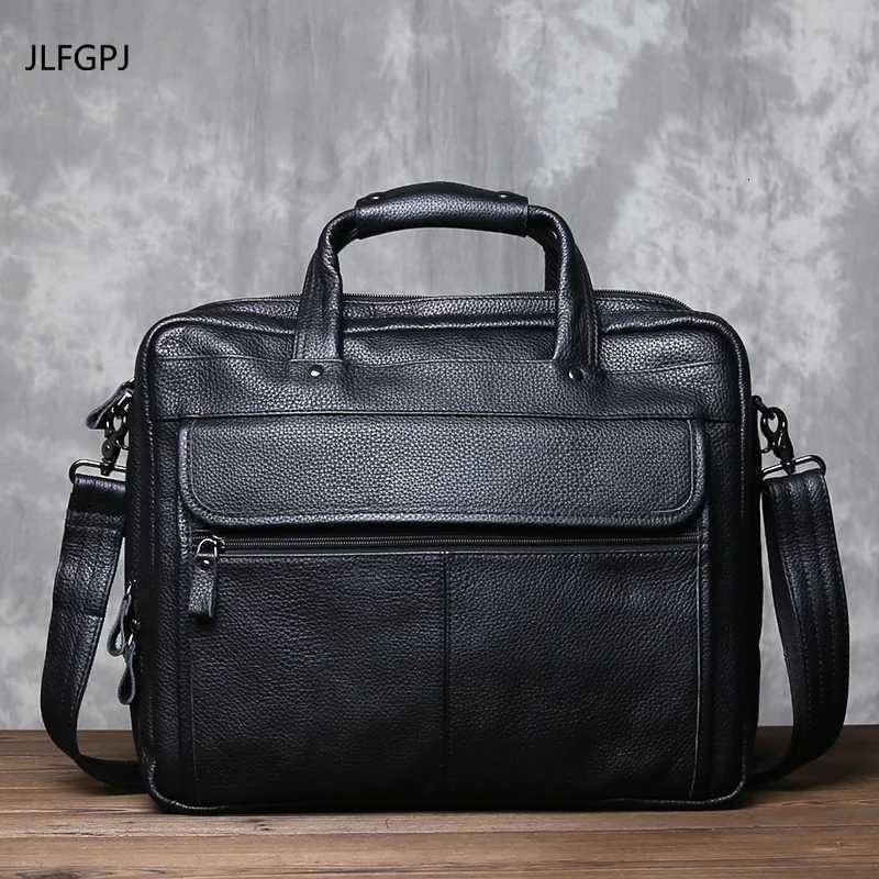 Business Genuine Leather Briefcase For Mens Top Layer Cowhide Double Zipper 156-inch Computer Bag Minimalist Crossbody Handbag Z251208