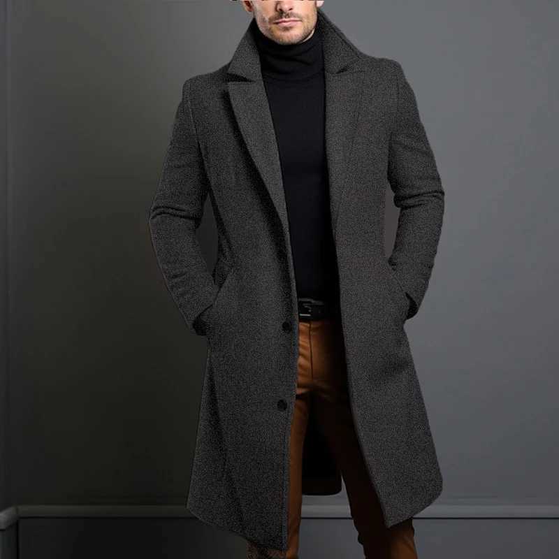 European American Solid Color Loose Medium Long Jacket Men Autumn Winter Solid Color Warm Single Breasted Long Sleeved Coat M251208