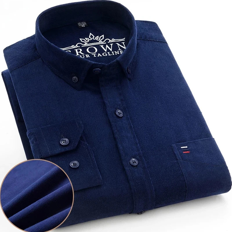 100 Cotton Plus Size 7XL Corduroy Shirt Mens Casual Long Sleeve Regular Fit Business Dress Shirts For Male Comfortable Pocket 251205