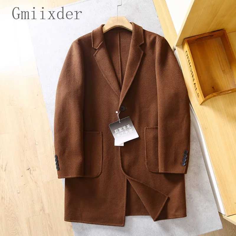 Gmiixder Wool Double-sided Woolen Coat Mens Autumn Winter Single Breasted Business Jacket Casual Medium Length Flip Collar Coat M251208