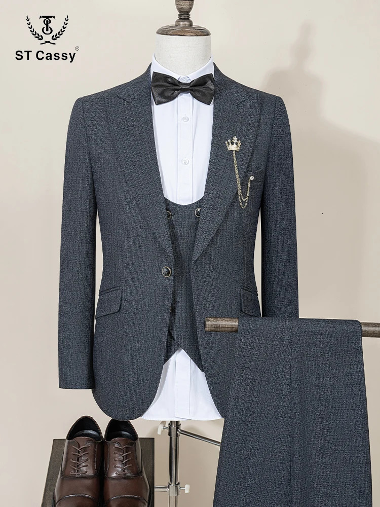 ST Cassy High Quality Complete Mens Suit elegant Slim Fit Male Groom Wedding Party Dress Suit Business Office thick version 251203