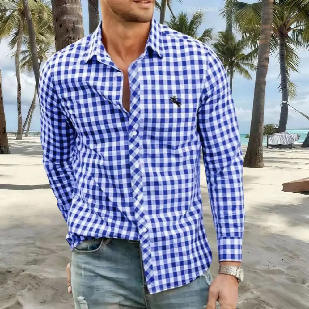 mens shirts are available in striped and checked styles with various colors to choose from This casual long-sleeved shirt 251205