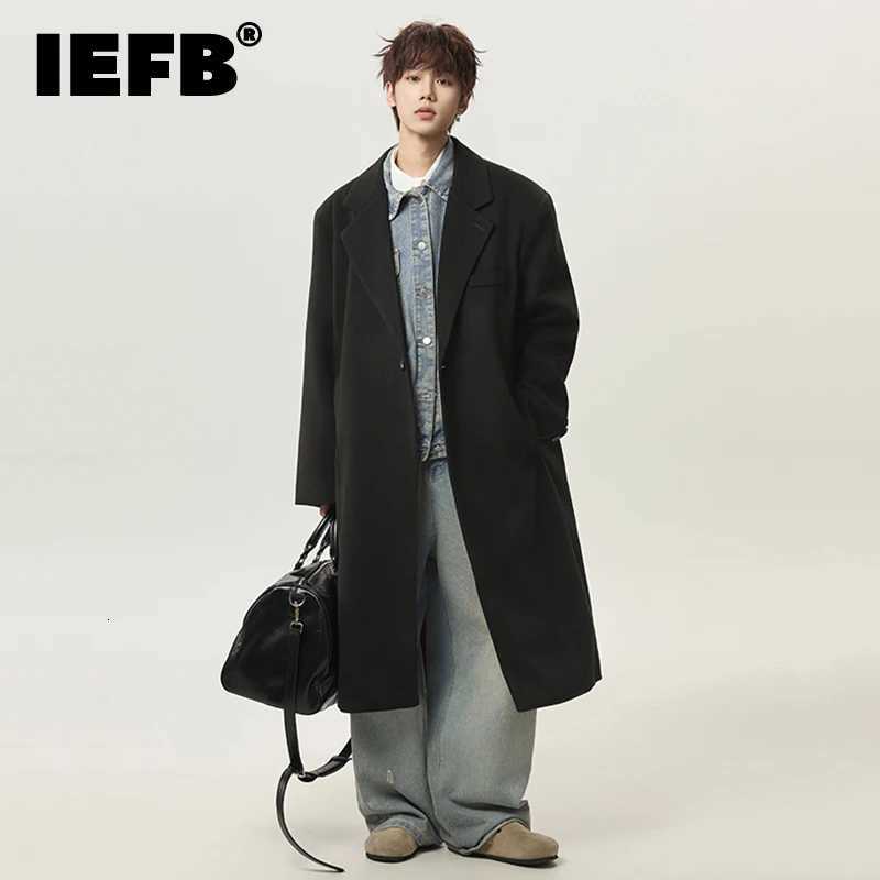 IEFB Simple Mens Wool Coat Solid Color Korean Style Single Button Casual Menswear Shouder Padded Male Woolen Overcoats 9X1619 M251208