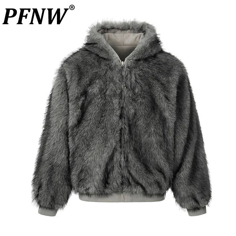 PFNW Trendy Winter Fur Collar Mens Cotton Jacket Reversible Long Sleeve Zipper Male Tops 28W9888 251205