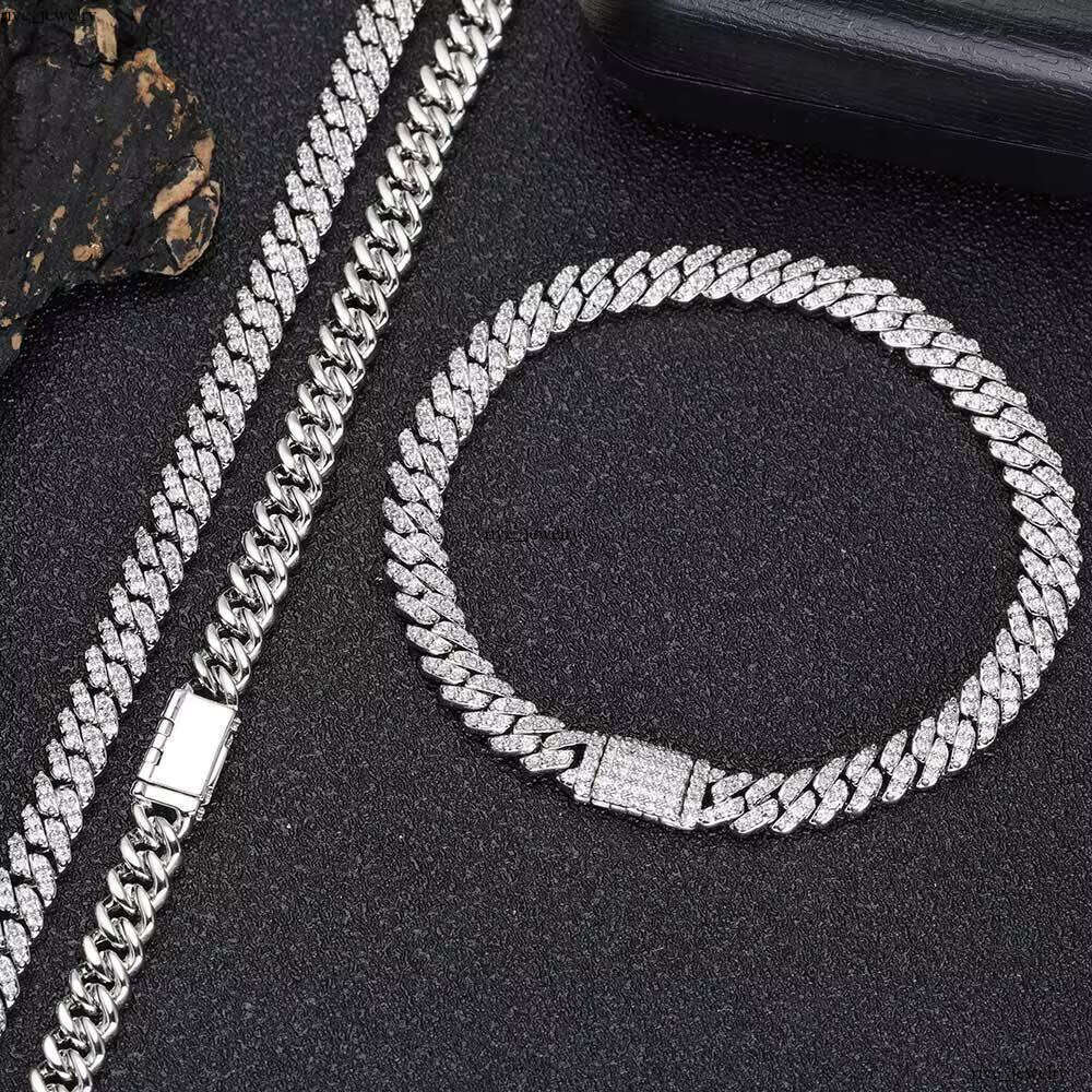 Best-selling VVS Moissanite S925 Sterling Silver Rhodium Plated Silicon Stone Men's Cuban Chain Bracelet