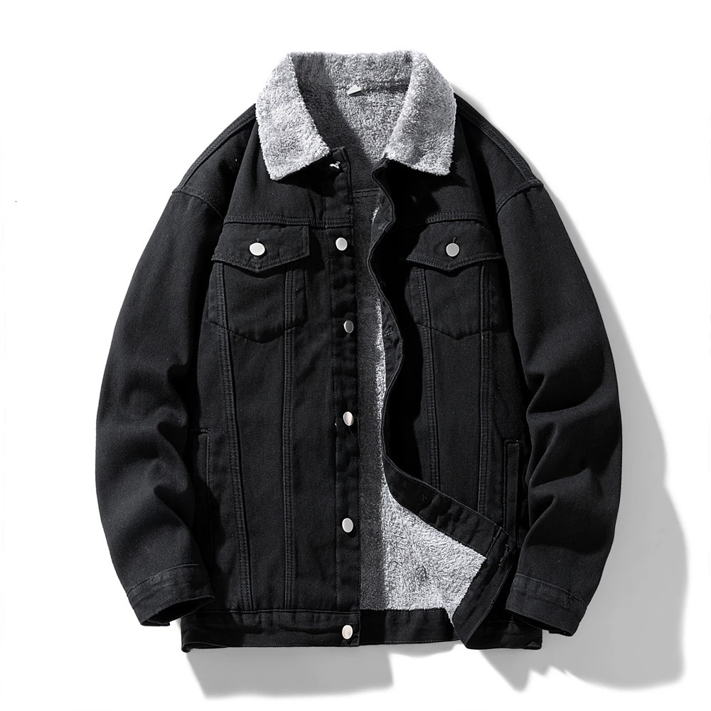 Winter Mens FleeceLined Denim Jacket Korean Fashion Windproof Warm MultiPocket Lapel Man High Street Vintage Jean Coat 251129