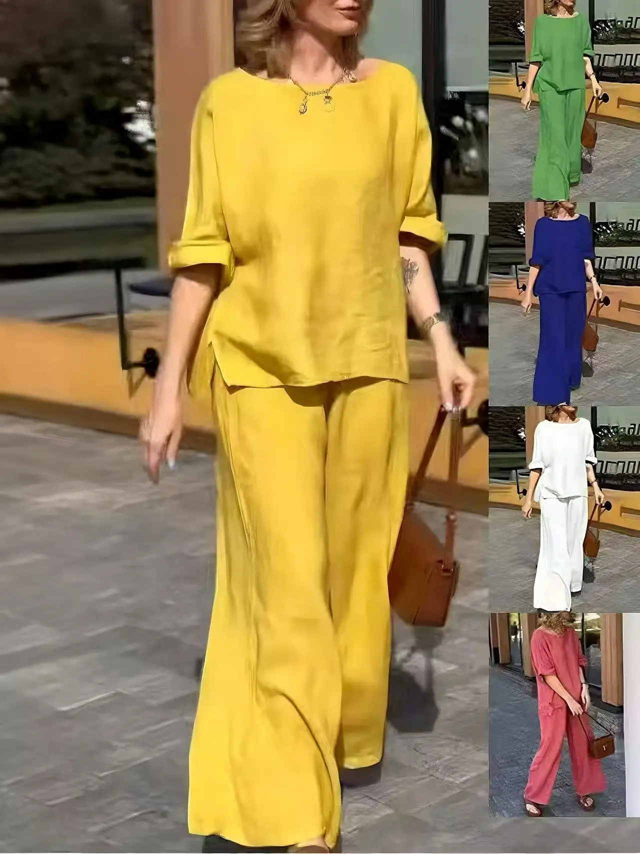 Summer Cotton Linen Suit for Women Fashion Solid Color Loose Casual Long Pants Two-Piece Set 251204