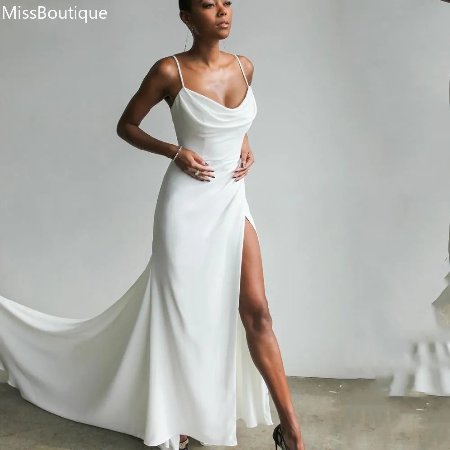 Sexy V-Neck Side Split wedding dress for bride Open Back Sleeveless Mermaid Bridal Gowns Soft Satin Robe De Mariee Custom Made 1208