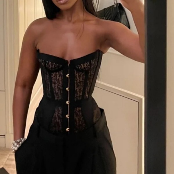 See Through Lace Corset Vest Fashion Women Black Hollow Out Strapless Chic Party Top Lady High Street Vests Autumn 2025 New