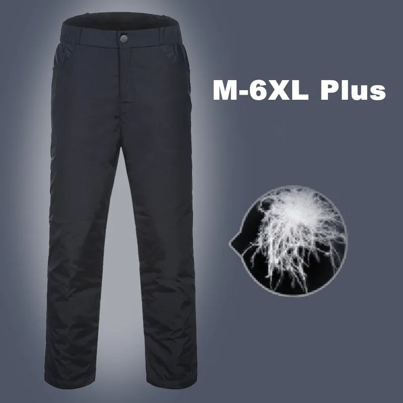 Mens Down Cotton Pants 6XL Plus Size High Waist Casual Loose Down Trousers Winter Thick Warm Waterproof Outdoor Hiking Ski Pants 251205