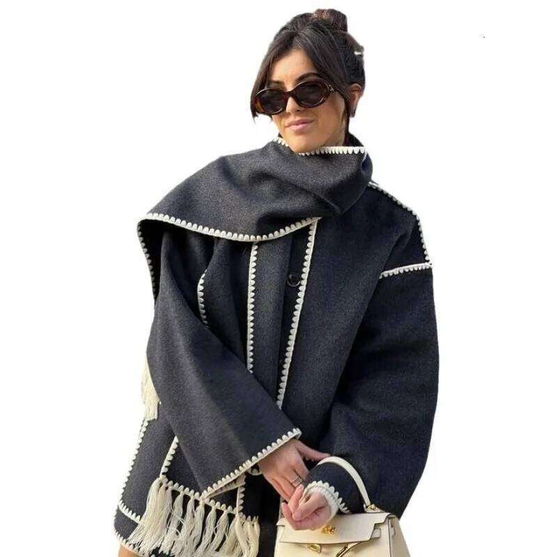 Women'sFashion Woolen Coat For Autumn Winter Thick and loose woolen coat, wearing scarf Luxury