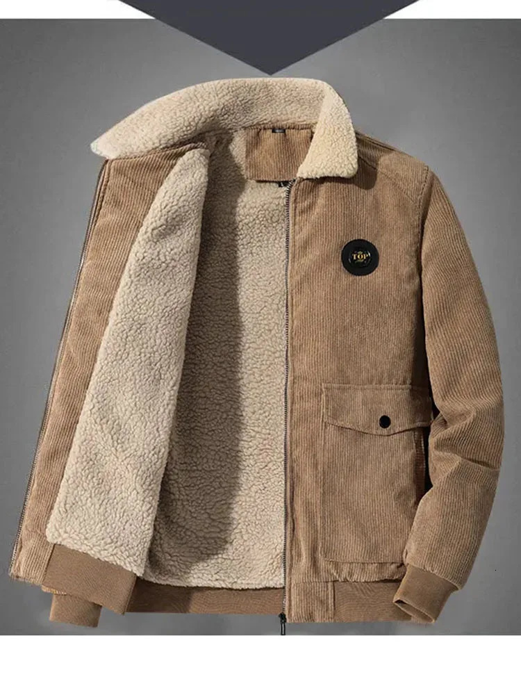 Mens Cotton-Padded Clothing Trend Fashion Corduroy Thickened Business Leisure Warm And Cold Solid Color Line Coat 251205
