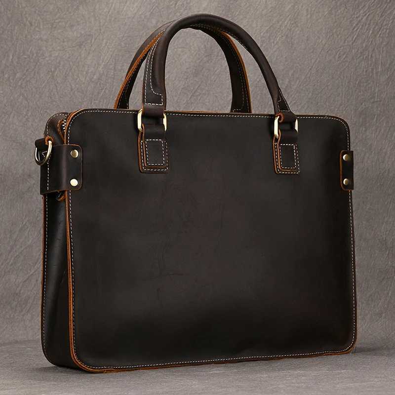 Fashion Retro Mens Leather Handbags Genuine Macbook Briefcase for 14 Laptop PC Classic Business Bag Men Shoulder Bag Totes Z251208