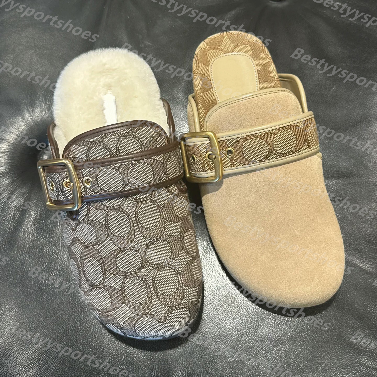 Designer Archival Buckle Clogs Ashton Clog Loafers Slippers High Quality Fur Suede Fall Summer Beach Flats Sandals Genuine Leather Slide Casual Wome